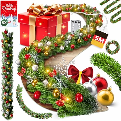 KESSER® Weihnachtsgirlande 5m mit Beleuchtung 100 LEDs - Timer - LED...