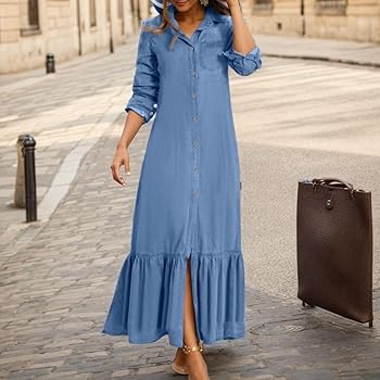 トップス Yumin ha Falling Star Long Sleeve Amazon.com: Zhyaj Womens Spring Fall Long Sleeve Denim Dress
