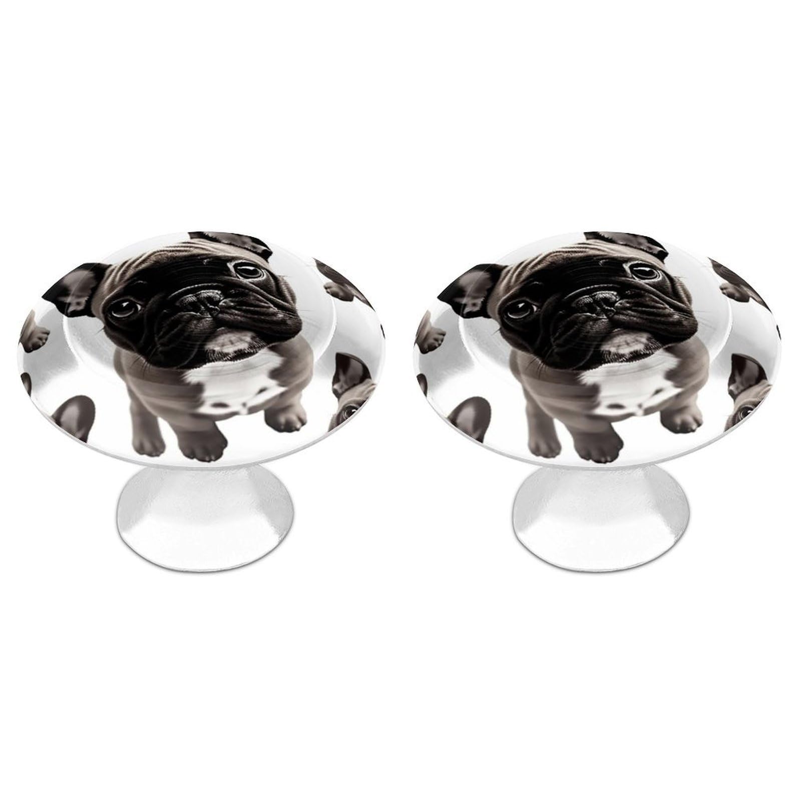 Fekiloot White French Bulldog Cabinet Knobs For Kitchen Ornament, Round Zinc Decorative Drawer Pulls For Cabinets Trendy, Dresser Drawers Pulls Bathroom Dresser Knob With Screw