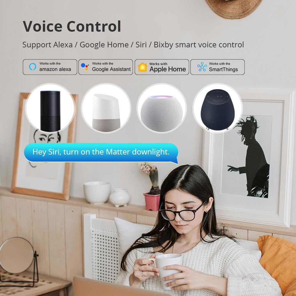 YoumiAi Matter Over WiFi Smart Light LED Lampada intelligente Matter, funziona con HomeKit, controllo vocale/app/timer (4 pollici 15W CW downlight)