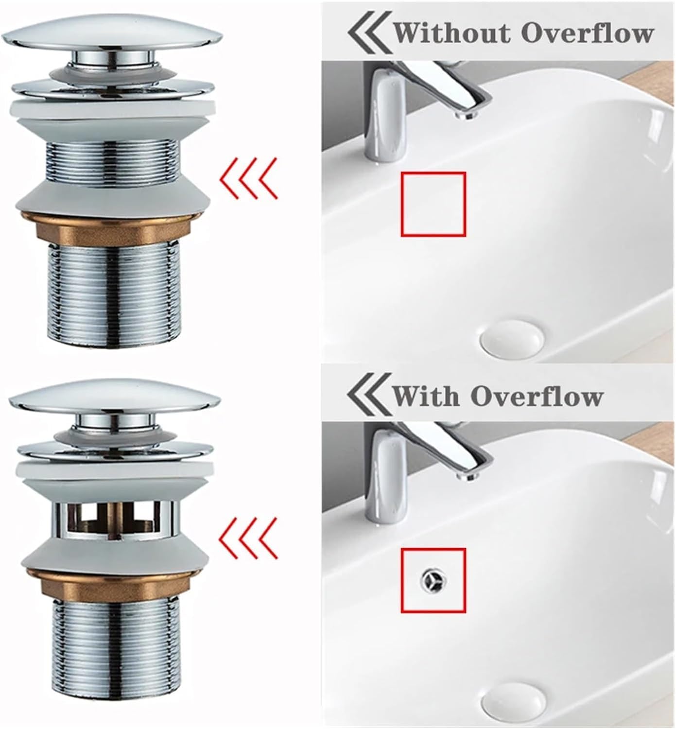 sustitución de tapones de fregadero pop up, Botón de drenaje emergente Tapón for lavabo de baño Escurridor Sifón Tapón de desechos Accesorio for grifo de lavabo Tubo for lavabo Negro Dorado Rosa(Nicke