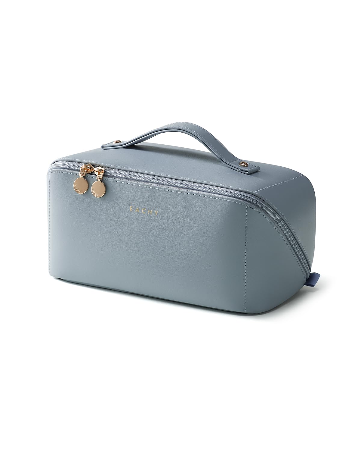 EACHY Travel Makeup Bag for Women, Flat Open Cosmetic Bag, Blue, Large