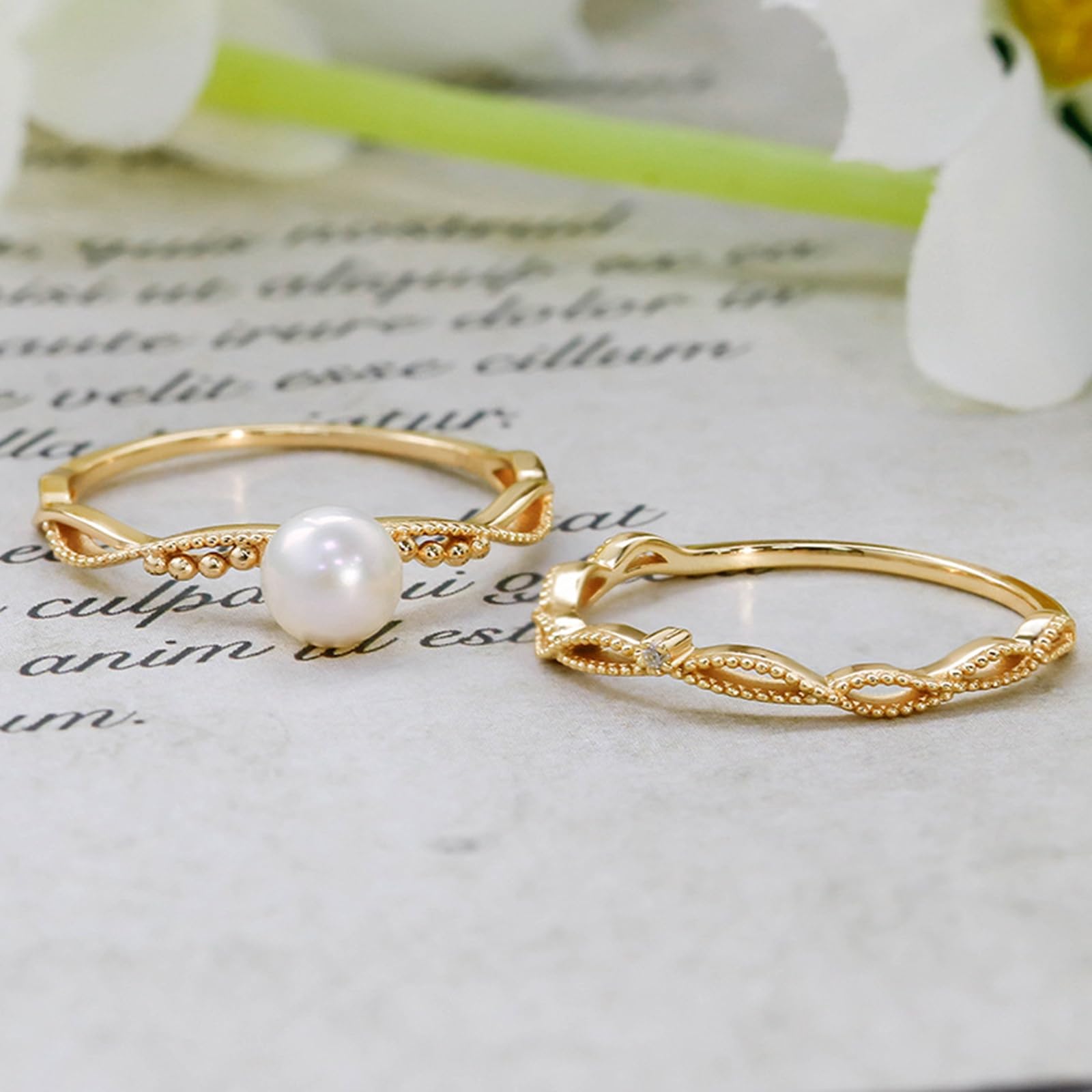 Anillo de compromiso infinito de oro amarillo de 9 quilates, 14 quilates y 18 quilates para mujer con perla y moissanita