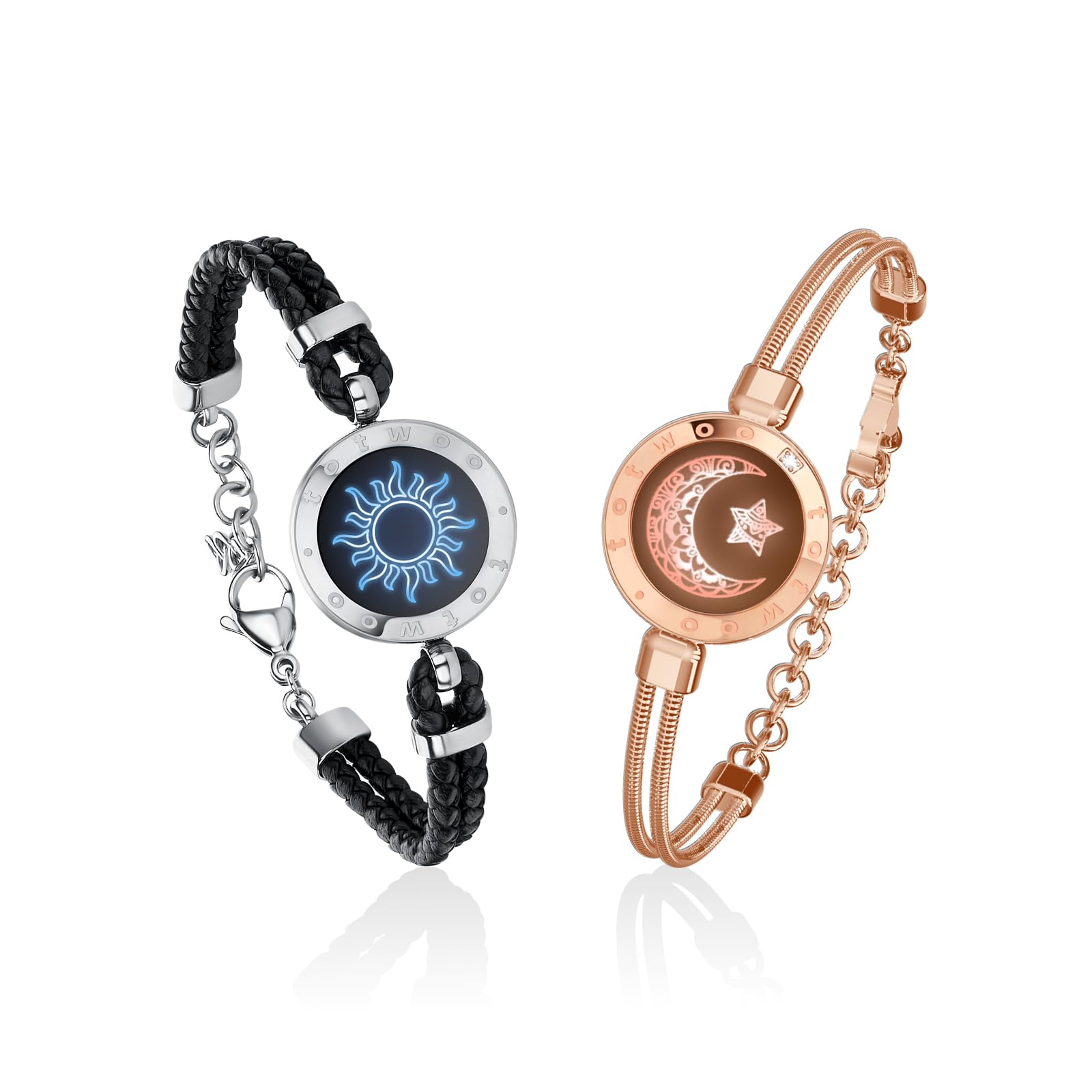 TOTWOOTouch Bracelets for Couples, Vibration & Light up for Love Couples Long Distance Relationship Gifts for Girlfriend Bluetooth Pairing Jewelry