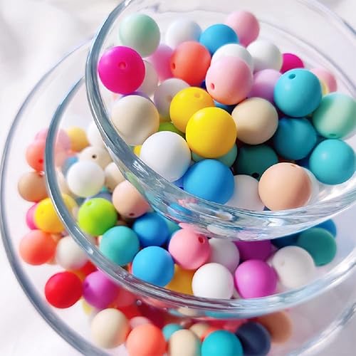 Miniatura 4 de 60 cuentas redondas de silicona de goma de 0.591in a granel, cuentas sueltas a granel, hermoso kit de fabricación para llaveros, borlas, collares,