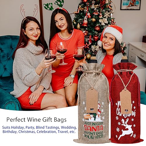 Image of Burlap Wine Bags 12 Pcs Christmas Wine Bottle Bags, Reusable Wine Gift Bags with Drawstrings Tags & Ropes for Christmas, Weddings, Holiday Party, Birthdays, Travel, Blind Tastings, Home Storage 750ml