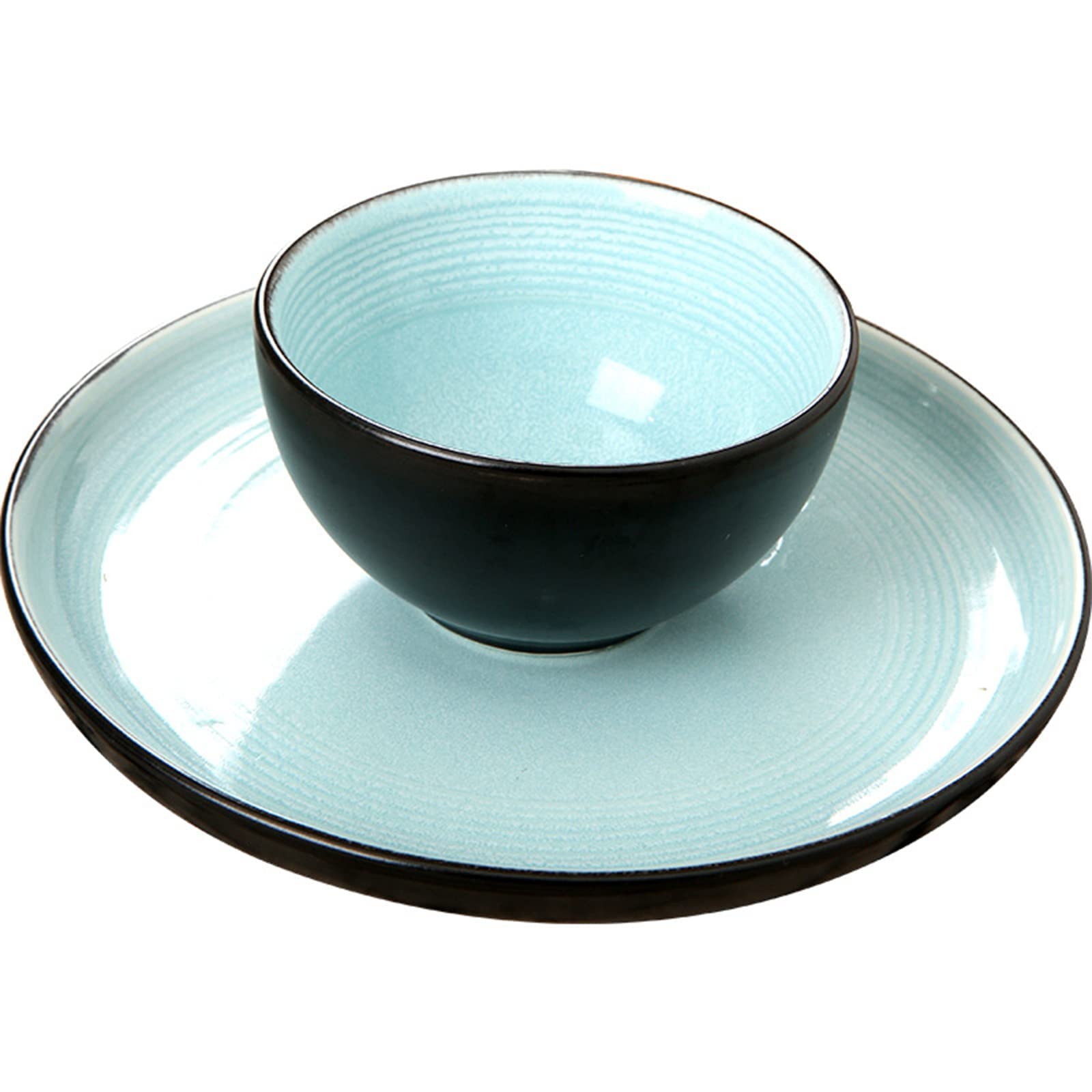 Geschirrset 18-teilig, Steingut-Geschirr, Tafelservice für 4 Personen, Geschirrset im Vintage-Look, splitterfestes Geschirrset mit Essteller, Dessertteller, Schleife