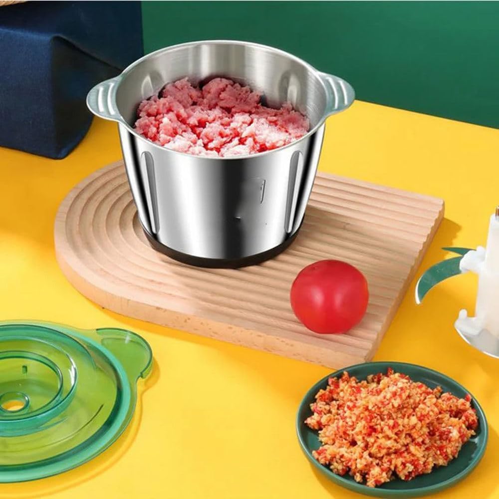 Picadora De Carne Eléctrica De Acero Inoxidable De 3 litros, Procesador De Alimentos Y Picadora De 300 W con 2 Velocidades, Picadora Multifunción para El Hogar para Carne, Verduras Y Frutos