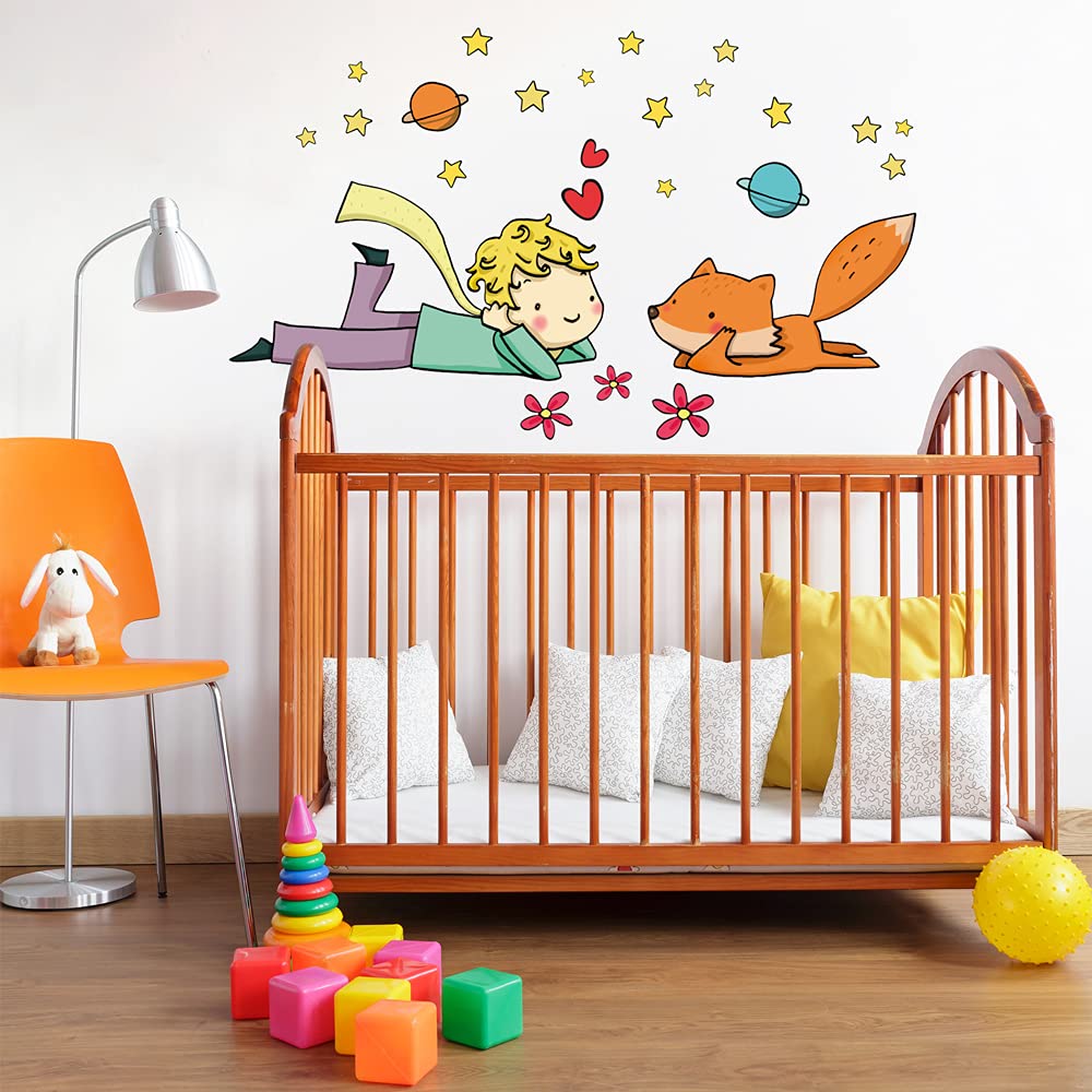 kina - Adesivo Murale Bambini Decorazione Parete Cameretta R00158 - Eco-Tessuto, Ecologico Anallergico, Riposizionabile, Effetto Carezza, Asilo Nido - Grafica Piccolo Principe e Misura 100x30 cm