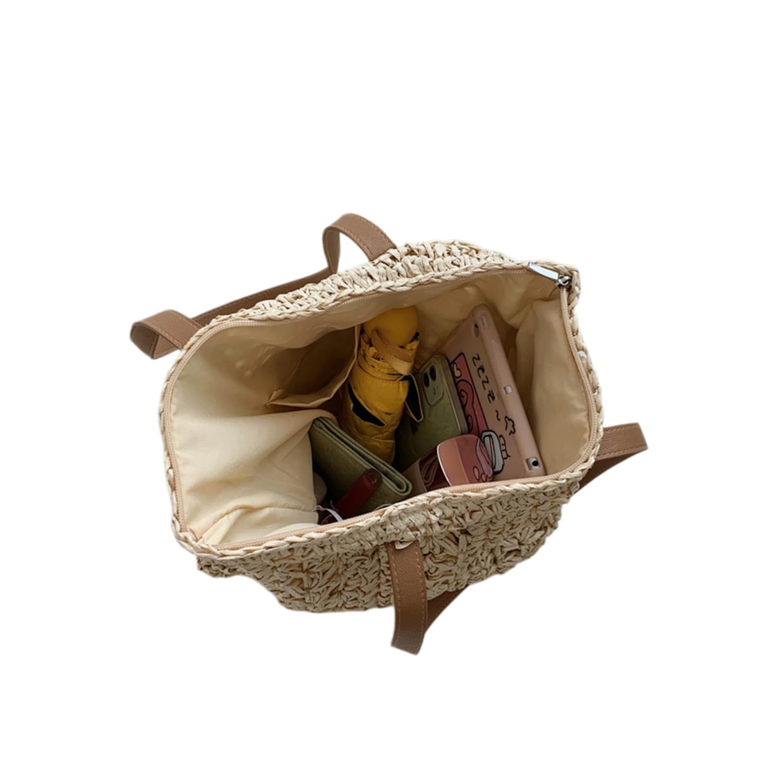 Beauty Case Casual Donne Cavo Tessuto Tote Borsa, Borsa A Tracolla Leggera di Paglia con Stile Naturale Raffia per L'indossamento Giornaliero Estivo