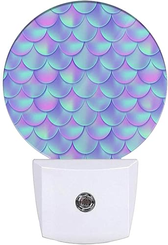 Miniatura 1 de EKOBLA Escamas de sirena LED luz nocturna océano mar verde azulado púrpura escamas de pescado atardecer a amanecer lámpara de noche sensor