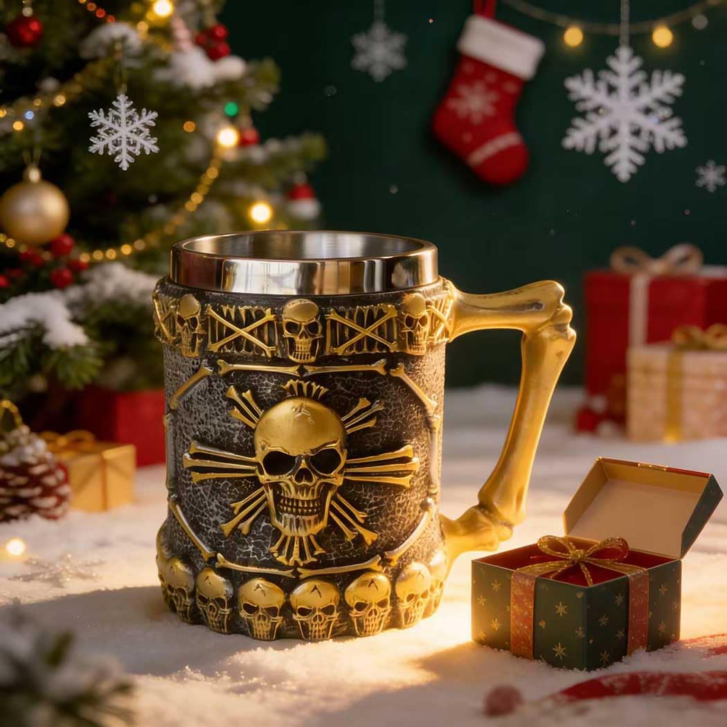 Tasses classiques en acier inoxydable réutilisables isolées avec tête de mort viking, tasses à café nouveauté