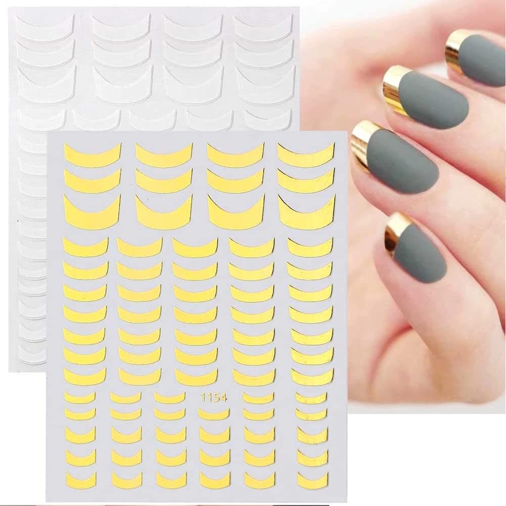 6 Sheet Gold Nail Art Stickers Decals,French for Nail Art,3D Self-Adhesive Nail Decals DIY Nail Art Supplies Designer French Nail Stickers for Women Girls Manicure Tips Nail Decoration Accessories