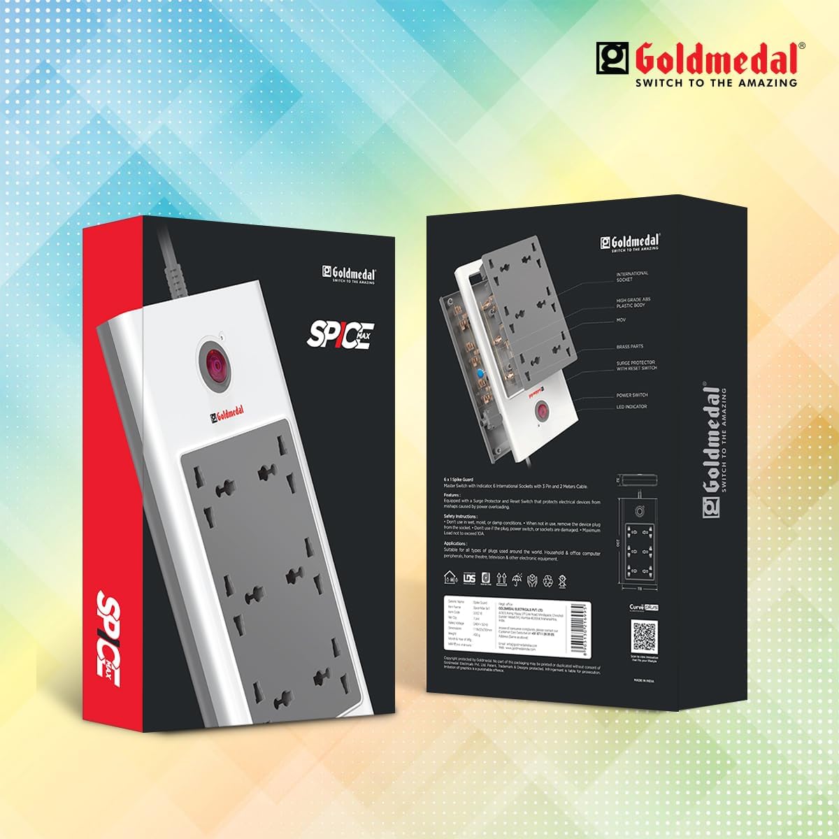 Goldmedal Spice Max Power Strip - Spike Guard & 6 Sockets -6