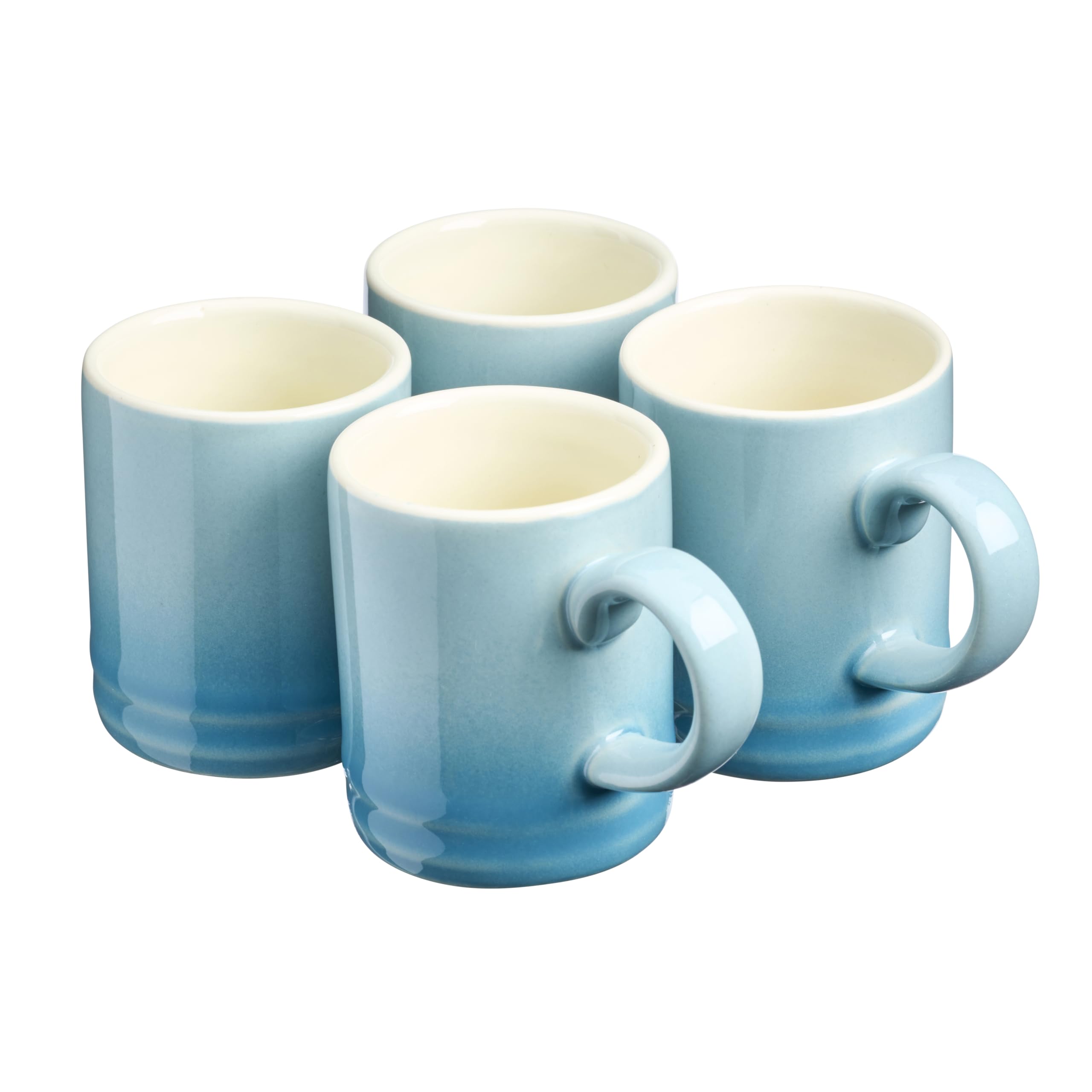 Cooks Professional 4 Piece Espresso Coffee Cup Set | Dishwasher & Microwave Safe Durable Stoneware Stylish Colourful Graduated Design Mini Drinking Mugs | 100ml Capacity | Blue