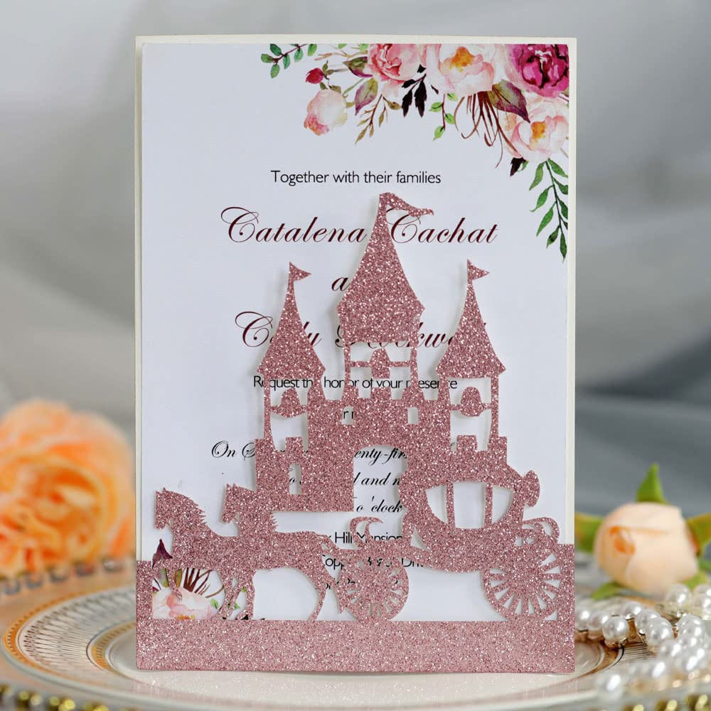 Tarjetas de boda 3D con corte láser y acabado dorado elegante