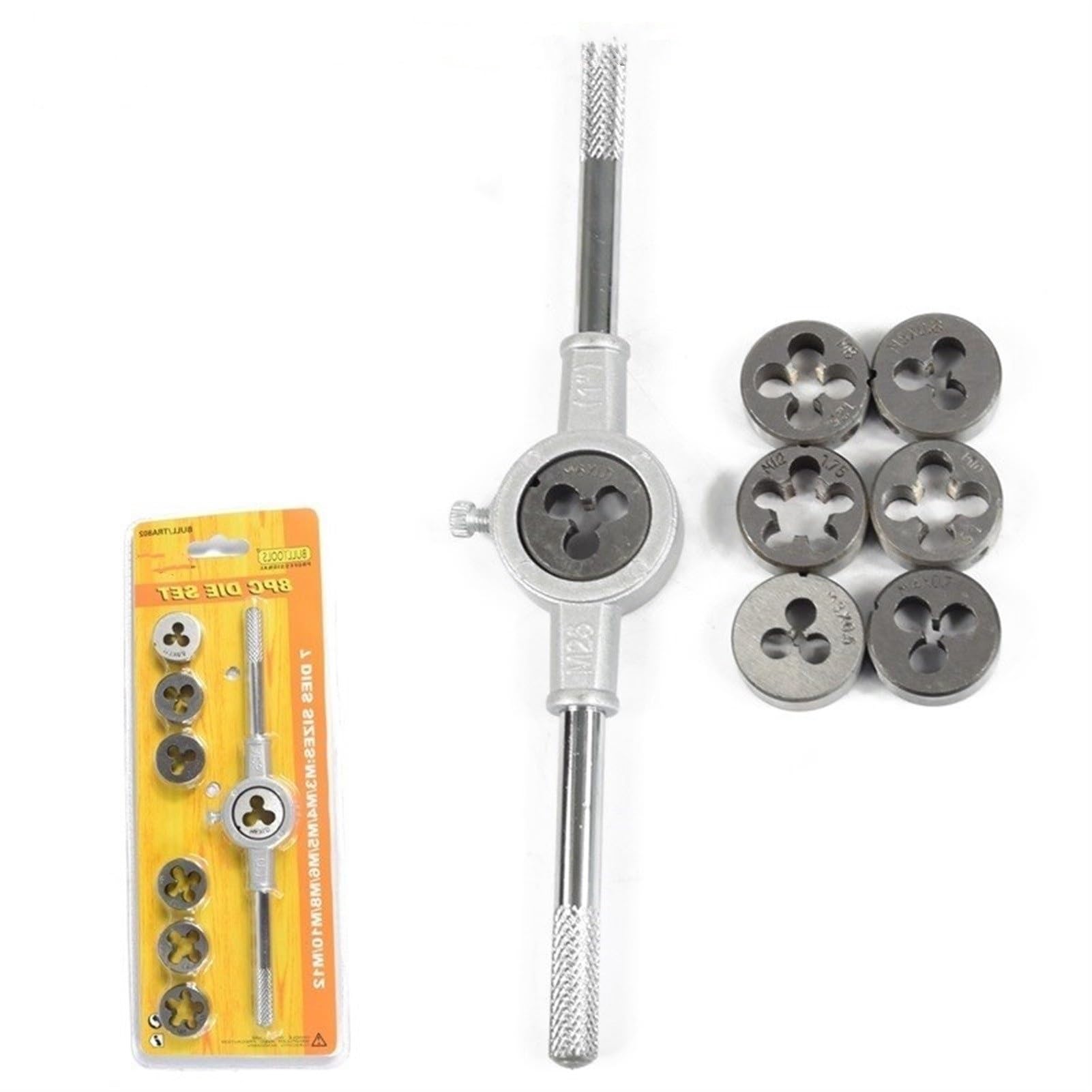 Juego de Llaves de Troquel métricas de 6, 8 y 11 Piezas, Kit de Troqueles Circulares, machos de roscar y Herramientas de roscado Manual (Juego de Troqueles de 8 Piezas)