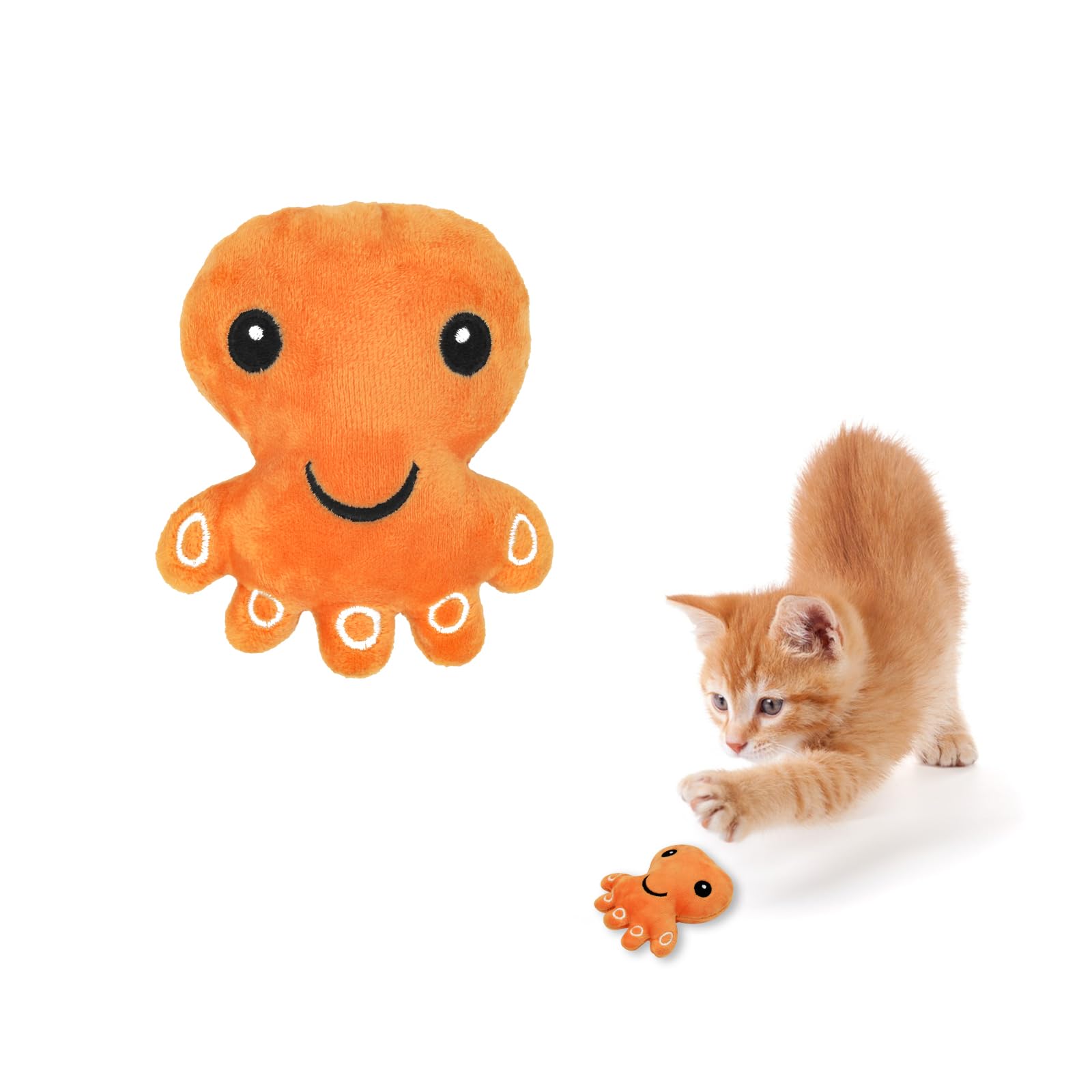 Andiker Cat Catnip Toys, Cat Interactive Toys for Indoor Cats, Soft Plush Cat Chew Toys with Crinkle Paper for Relieve Stress, Reduce Boredom, Teething (Orange)