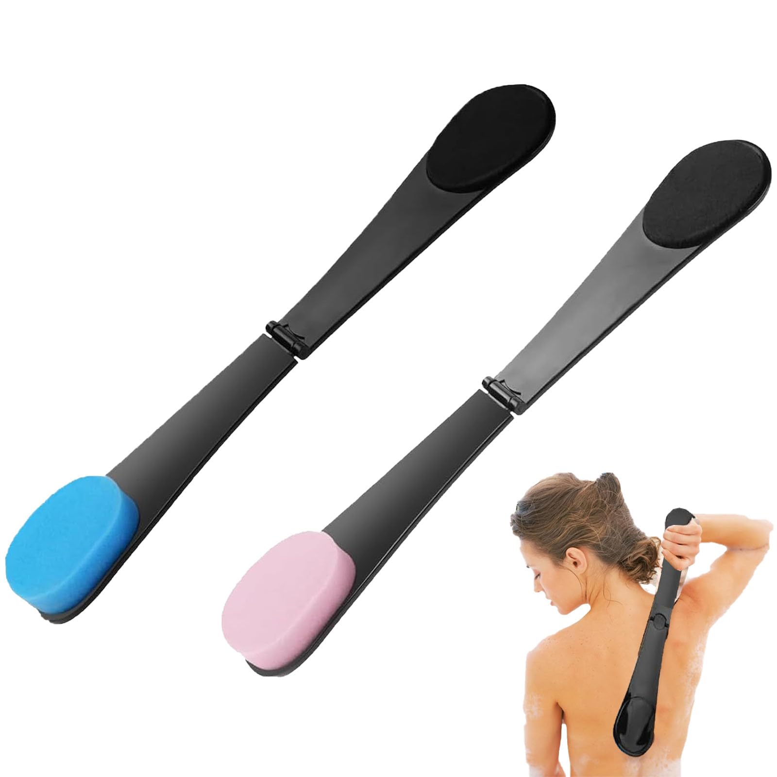2pcs Lotion Applicator for Back Back Tanner Applicator with Blue and Pink Sponges, Extended Reach Back Cream Applicator