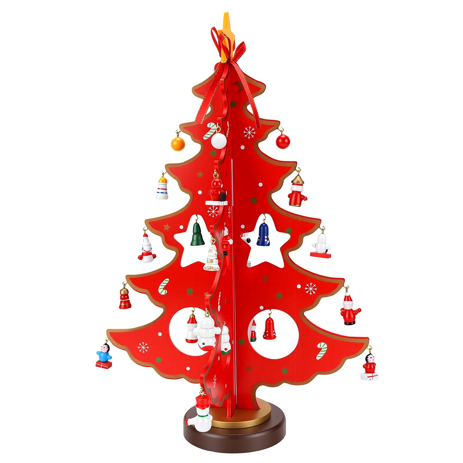 SIXRUN Calendario Dell'Avvento in Legno con Albero di Natale, 28