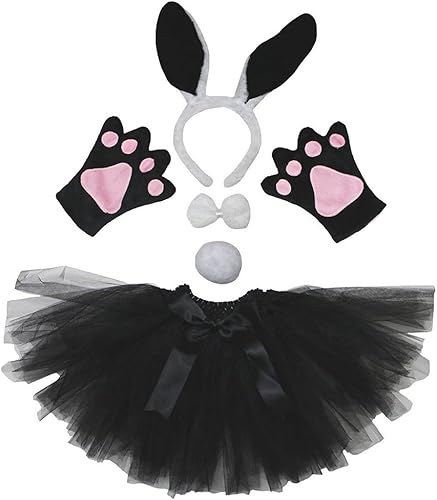 Petitebella - Conjunto de disfraz de animalito de 5 piezas para niñas de 1 a 5 años, incluye tutú, diadema, colita, moño y guantes