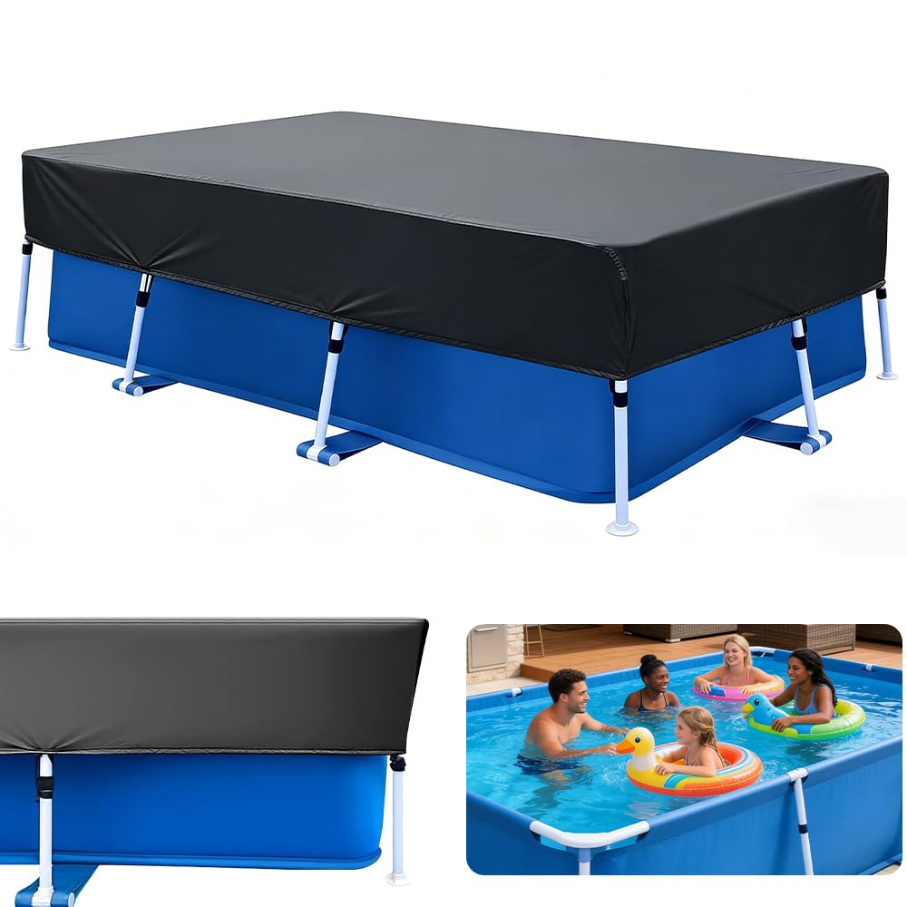 Poolabdeckung Rechteckig, 260 x 170 cm Pool Abdeckung Rechteckig, UV-Schutz, Winddicht und ReißFest Abdeckplane Pool, Sommer & Winter Poolplane für Rectangular Frame Pool, Schwarz