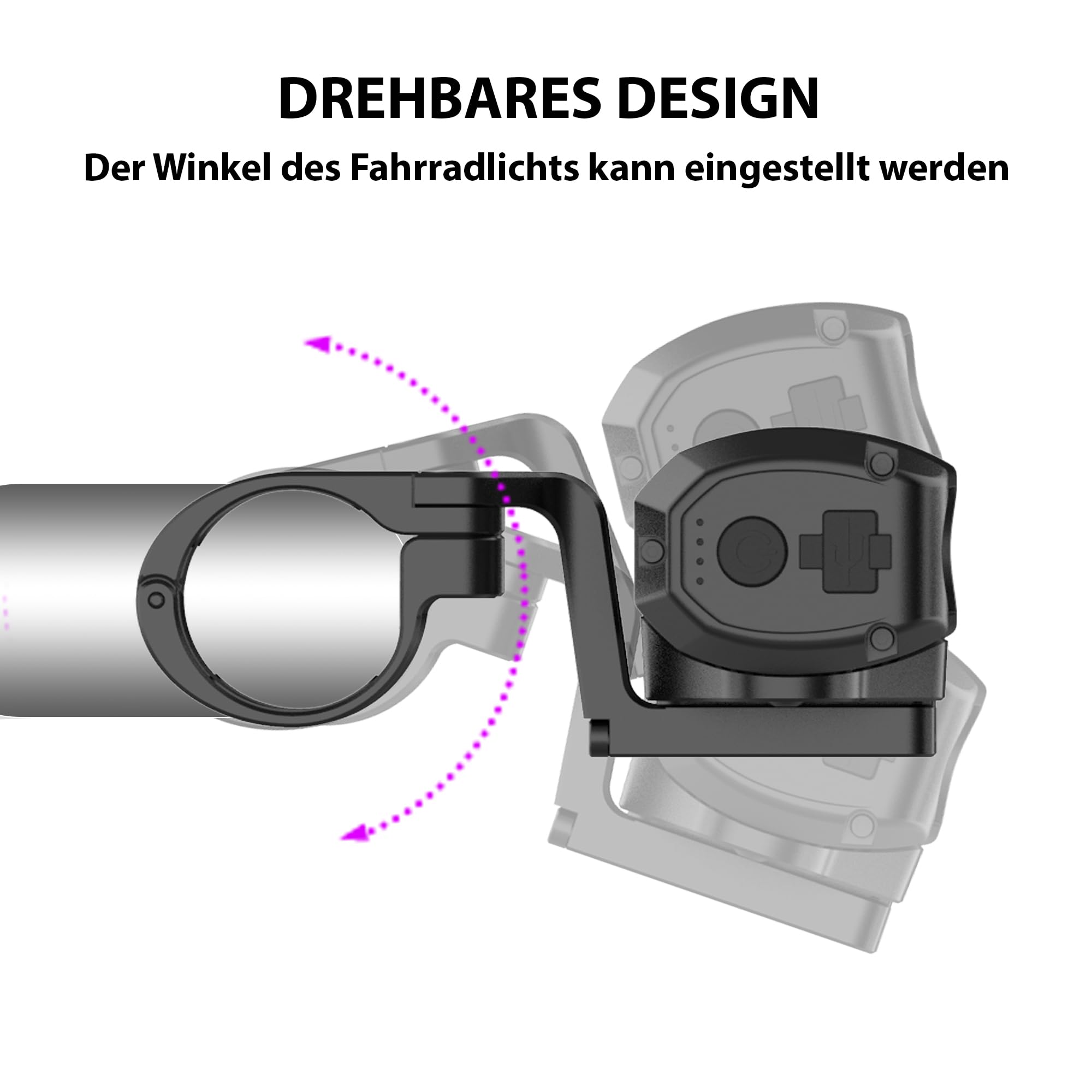 UPPEL Luce per bicicletta, 5 LED, 4 modalità di illuminazione, LED USB C, porta di ricarica, 2600 lumen, 8000 mAh, luce anteriore regolabile, in alluminio, facile installazione per la guida notturna