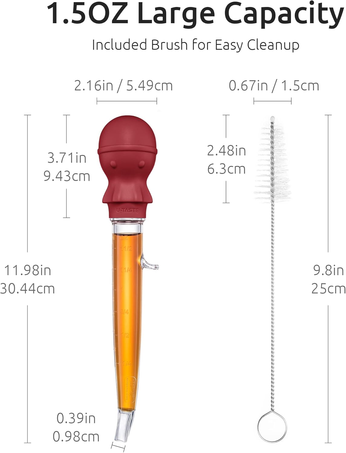 U-Taste 1.5oz Angled Turkey Baster Made of 228.2℉ Heat Resistant Food Grade Tritan and Silicone, and Upgraded Measuring Cups and Spoons Set of 10 with Reinforced Welded Handle (Red)