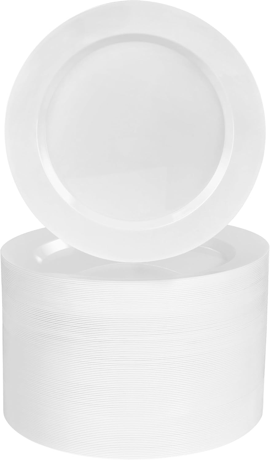 BESTVIP 100PCS 7 Inch Silver Plastic Dessert Plates, Disposable Plate with Silver Rim for Salad/Samll Cakes, Heavy Duty Plates for Party, Wedding and Birthday, Events