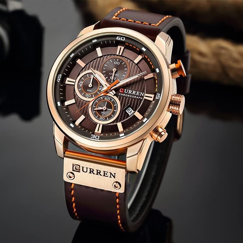 FANMIS Mens Sport Military Analog Quartz Watch Chronograph Classic Casual Business Dress Waterproof Watch Multifunctional Wristwatch with Leather Strap - Image 4