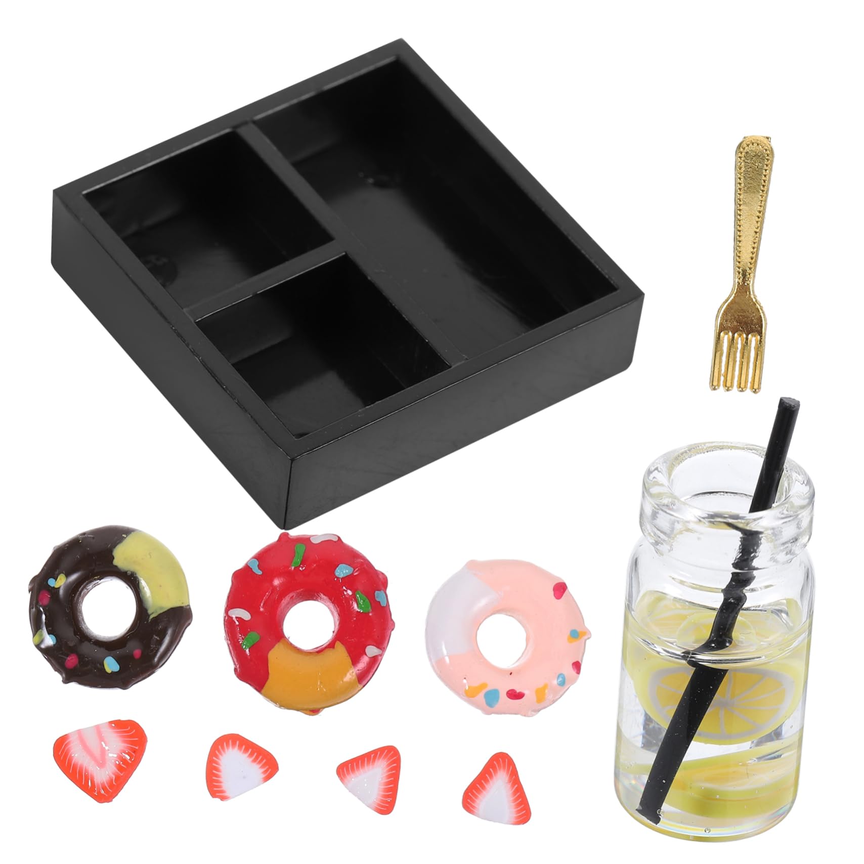 WOONEKY1 Set Miniature Food and Play Models Beverages Toy Mini House Accessories Miniature Kitchen Accessory Miniature Tea Tray Dollhouse Snack Playset Photo Props Plastic Donut Cake Pan