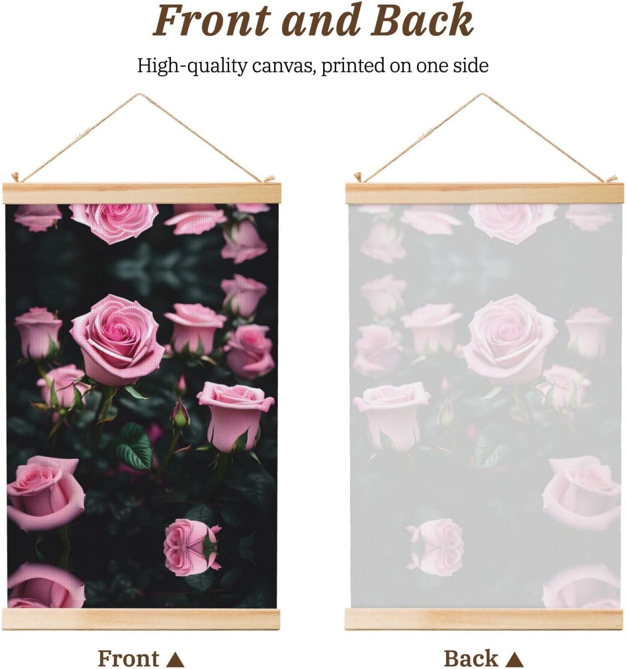 Pink Rose Print Print Poster Hanger,Hanging Poster, Poster Frame,Wood Poster Hanger, For Wall Hanging