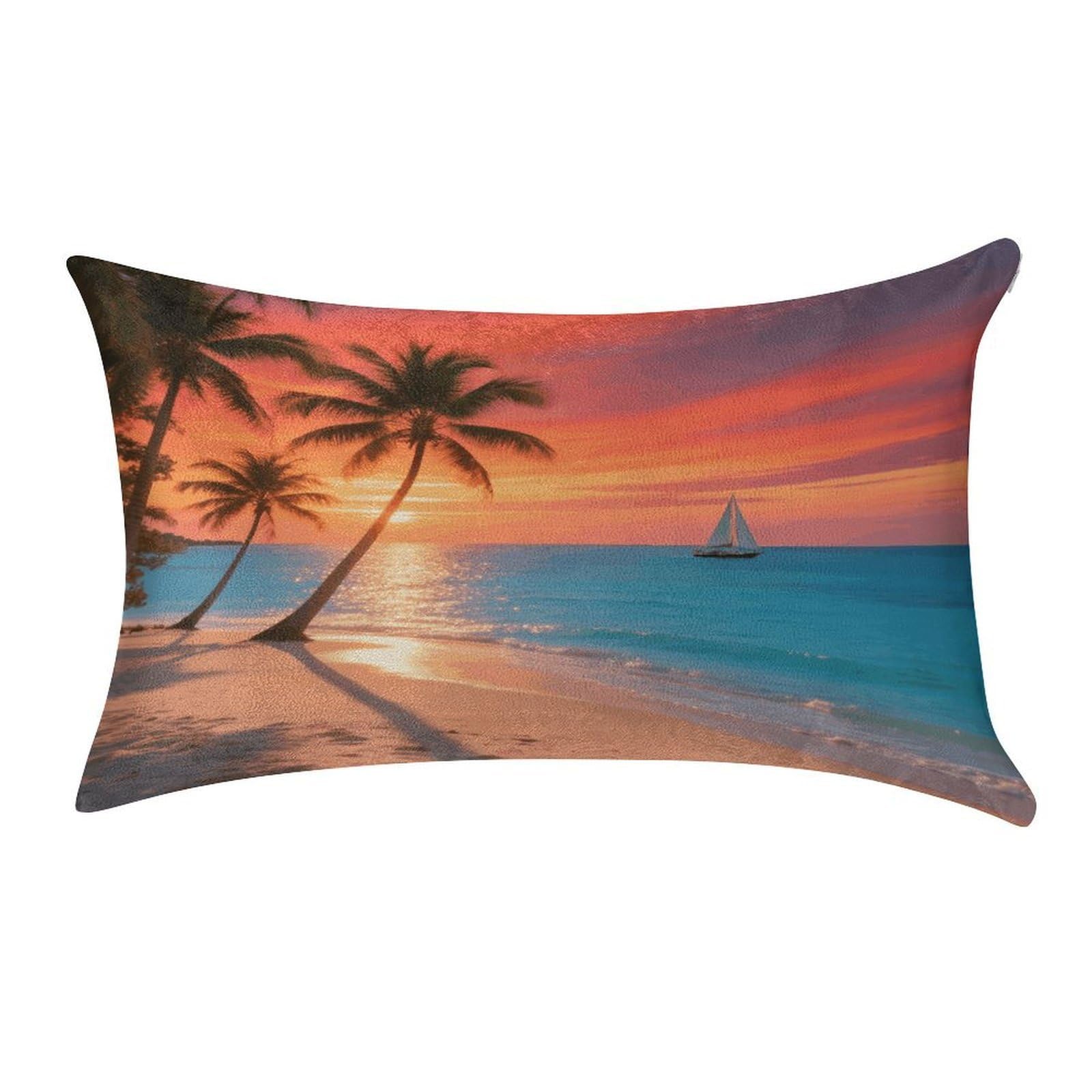 VstaDank Sunset Coconut Tree Throw Pillow Covers for Bed Pillow Shams Zipper Velvet Pillow Cases Cozy Cushion Cover Soft Pillow Protectors for Car Home Decor Pillowcases 12 "×20 "