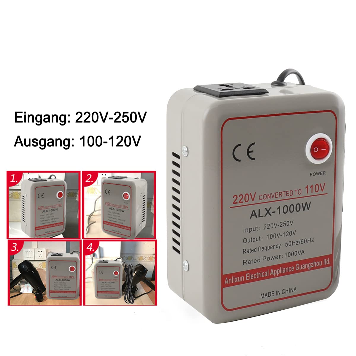 1000W - Transformador de tensión de 220 V a 110 V, convertidor de 1000 VA
