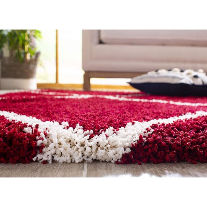 Image of Shaggy Carpet for Home 6X8 FEET Ultra-Soft, Thick, and Stylish Shag Texture Ideal for Living Room, Bedroom, or Office - Easy to Clean and Perfect (RED Moroccan)