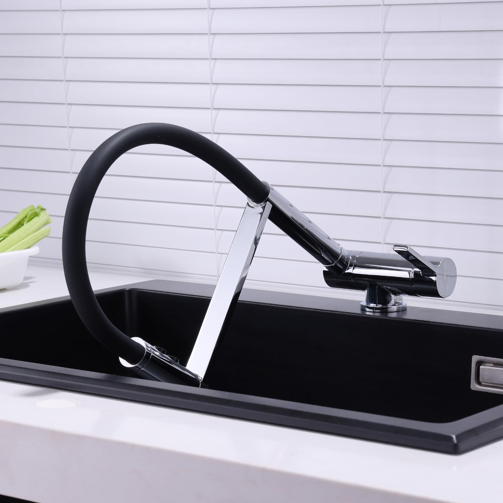 XJTNLB Grifo Cocina Abatible y Extensible Cromado Grifo Monomando Cocina Caño Alto Grifos Abatibles Fregadero Plegable 180° y Caño Giratorio 360°