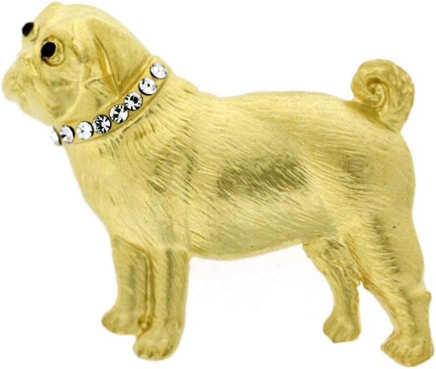 Brooches Store Matt Gold Pug Dog with Swarovski Crystal Collar Brooch