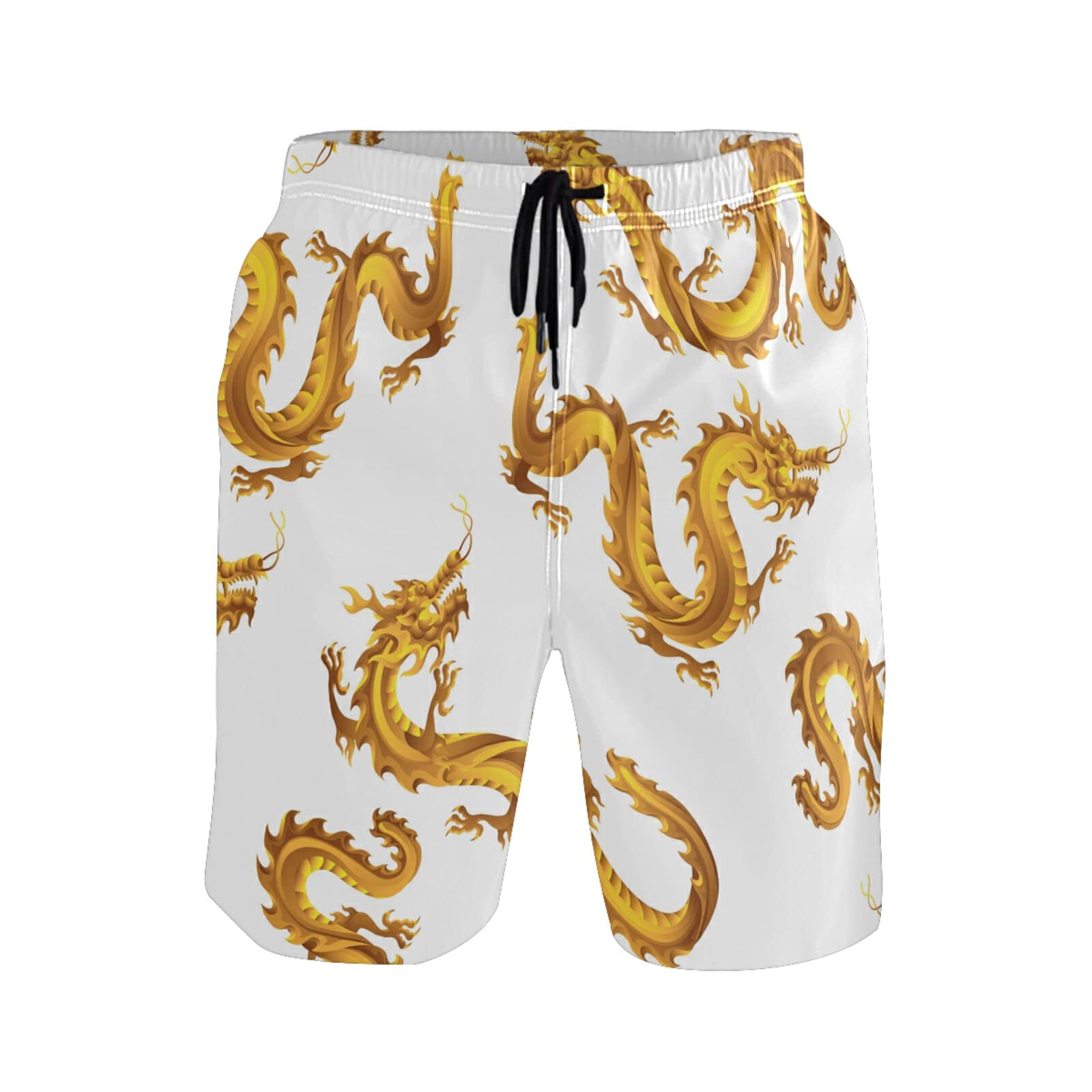 Linomo Men's Swim Shorts Chinese Dragon Pattern Swimming Trunks Beach Shorts Quick Dry Surfing Board Shorts for Men Multicoloured