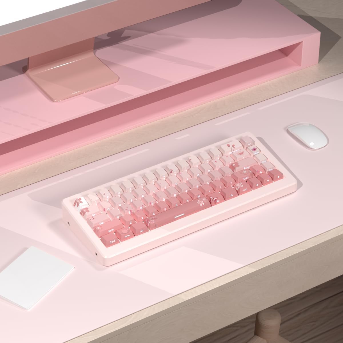 Lot de 135 touches PBT personnalisées, rétroéclairées sur le côté, profil cerise, dégradé rose, pour claviers mécaniques ISO/UK Cherry MX Switch