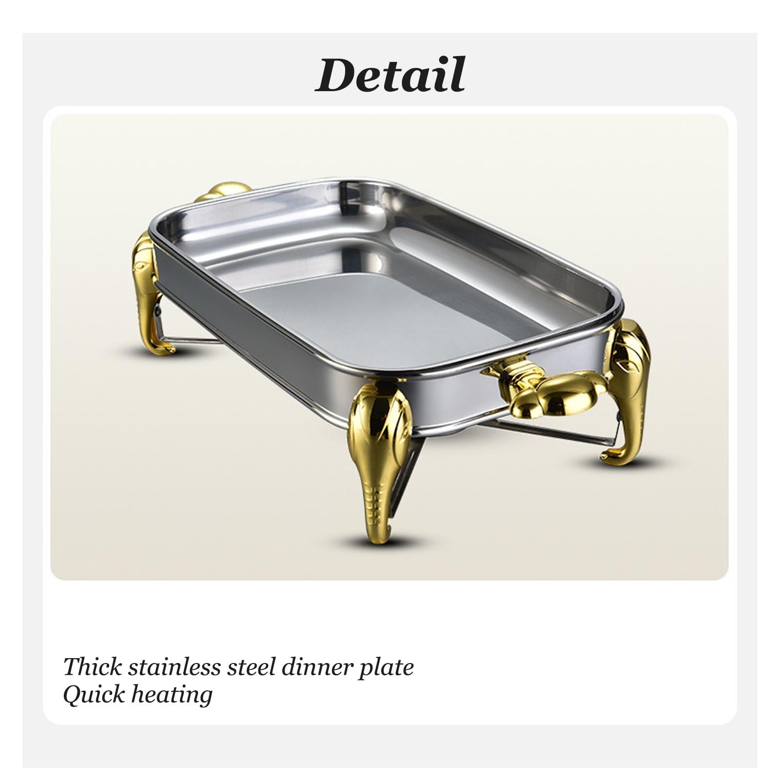 Buffet Chafing Dish, Edelstahl Warmhaltebehälter Thermostat-Töpfe Speisewärmer mit griff,Essenserwärmung für Catering Party Hochzeit Buffet(Gold,2.4L)