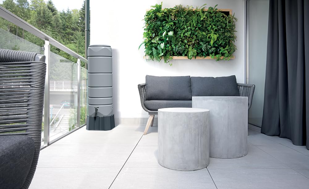 YourCasa CircleTower - Barril de lluvia (110 L, con pie, tapa y grifo, plástico a prueba de heladas, depósito de agua de lluvia, para jardín, colector de lluvia, color gris)