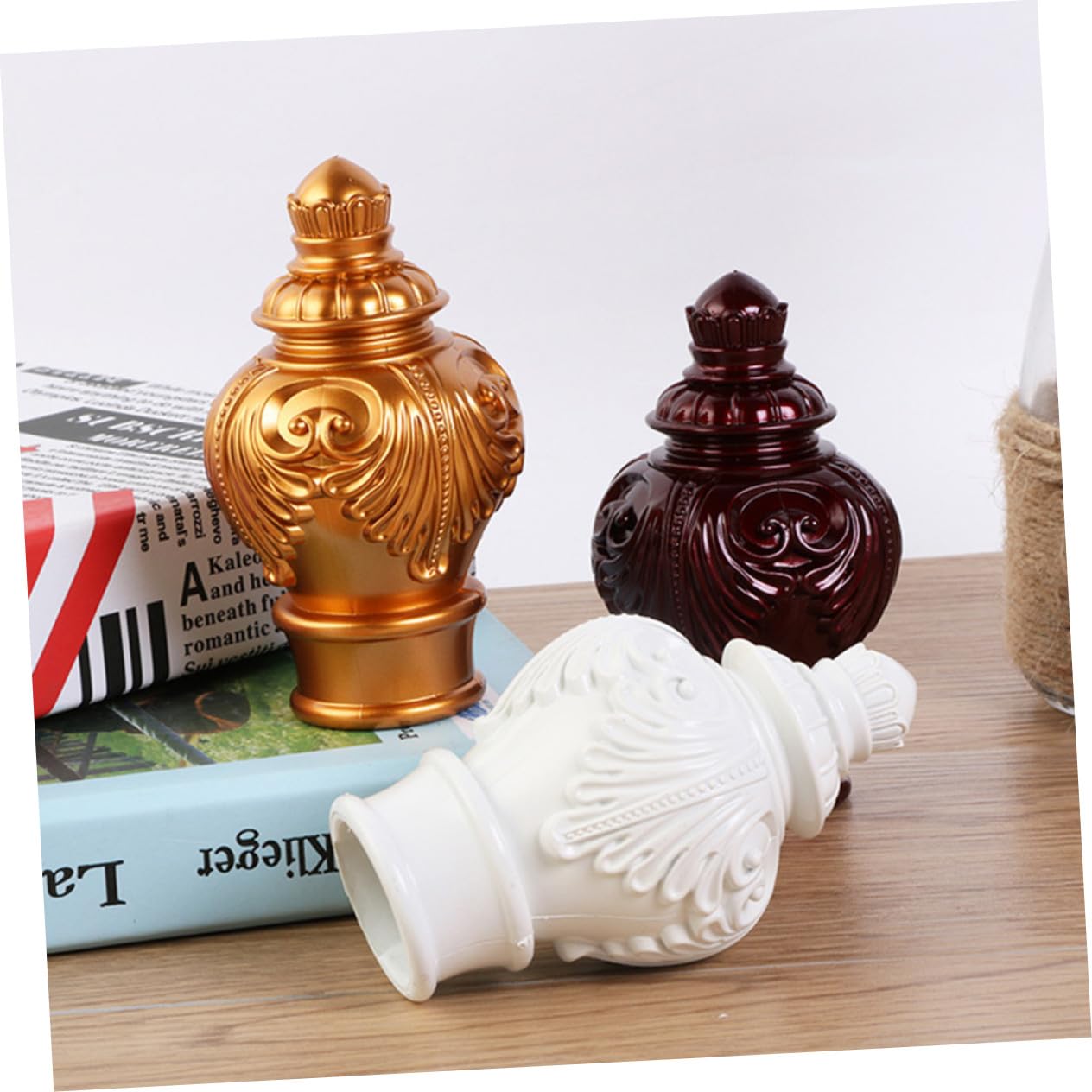 Embouts De Tringle à Rideaux Décoratifs en Plastique Blanc, Butées De Rideau De Fenêtre, Lot de 10 Pièces, Compatibles Tringles Romaines, Accessoires pour Décoration Intérieure