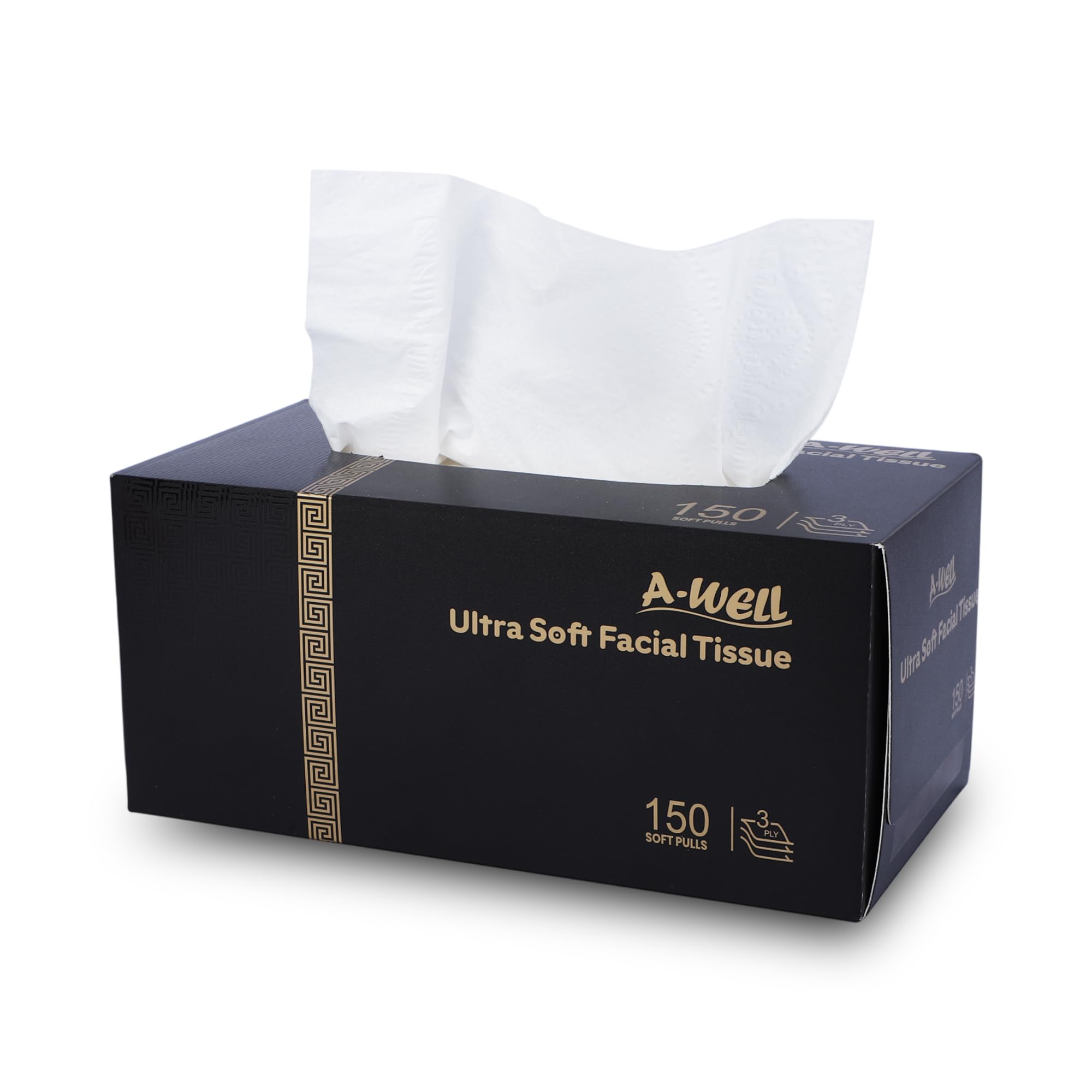a-well facial tissue paper | ultra soft & absorbent face tissues | premium disposable tissue paper for home, office, car & travel use (facial tissue (3 ply) 150 pulls)