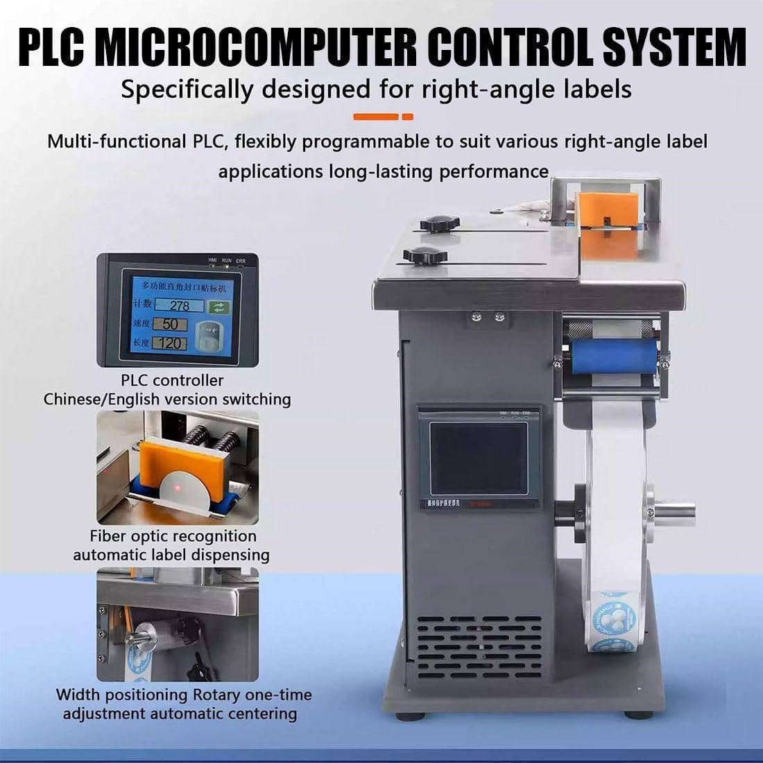 Etichettatrice per angoli a 90° (rimovibile), Etichettatrice semiautomatica a 90°, Applicatore di etichette per angoli a 90 gradi, Etichettatrice semiautomatica regolabile, Touch screen 20-50mmLabel