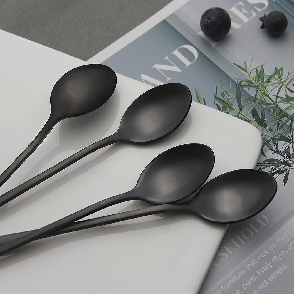 Lot De 8 Cuillères Inox - 4 Cuillères Longues Et 4 Cuillères à Mélanger, Parfaites Pour Café, Boissons Et Desserts