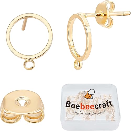 Beebeecraft 1 caja de 20 aretes chapados en oro de 18 quilates con bucle, aretes geométricos de círculo simple con 20 piezas de mariposa en la parte