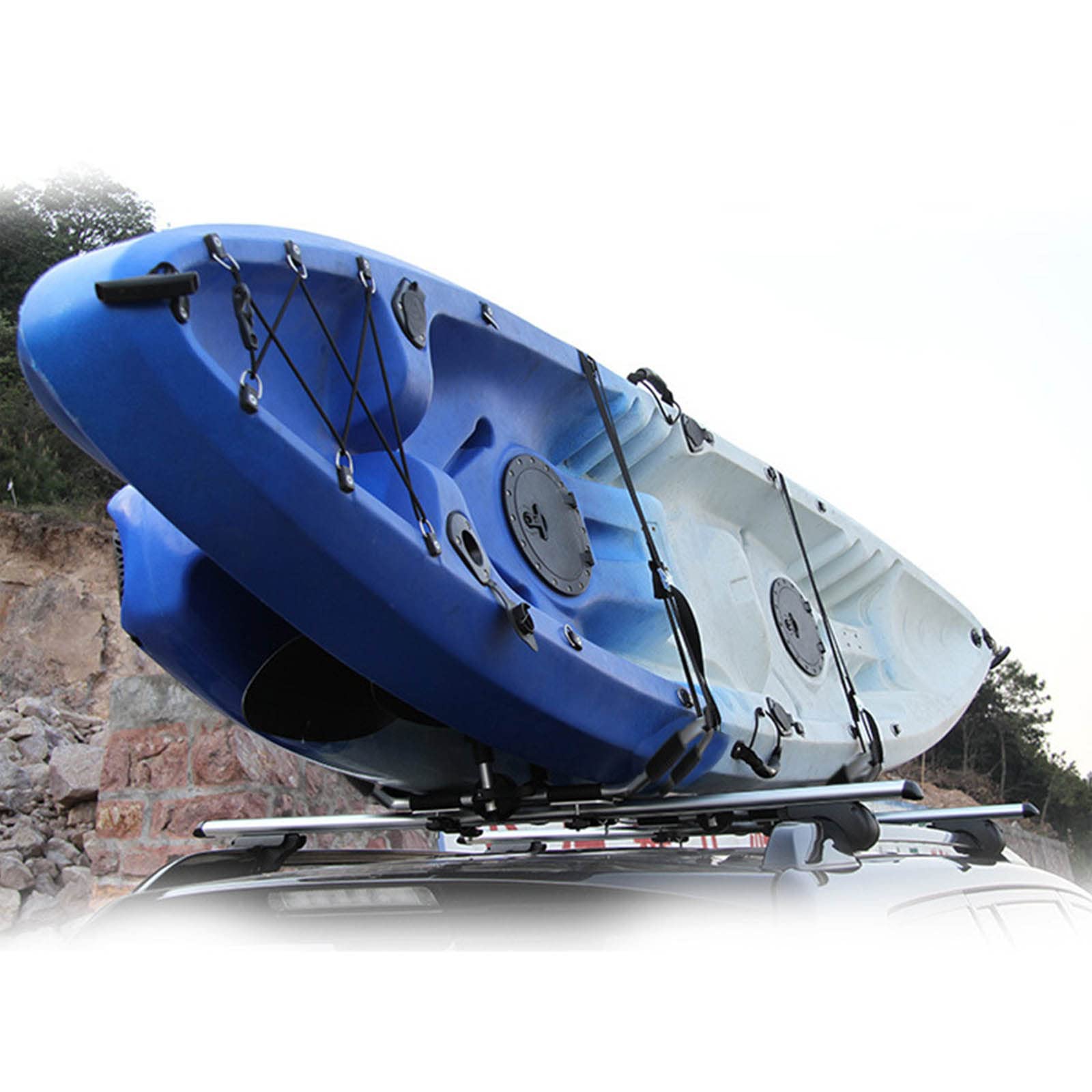 Porte-Bagages de Toit pour Kayak, 1 Paire de Barres de Toit Pliantes en J avec 2 Sangles d'arrimage pour Kayak et canoë sur Voiture, SUV, Barre transversale de véhicule, Argent
