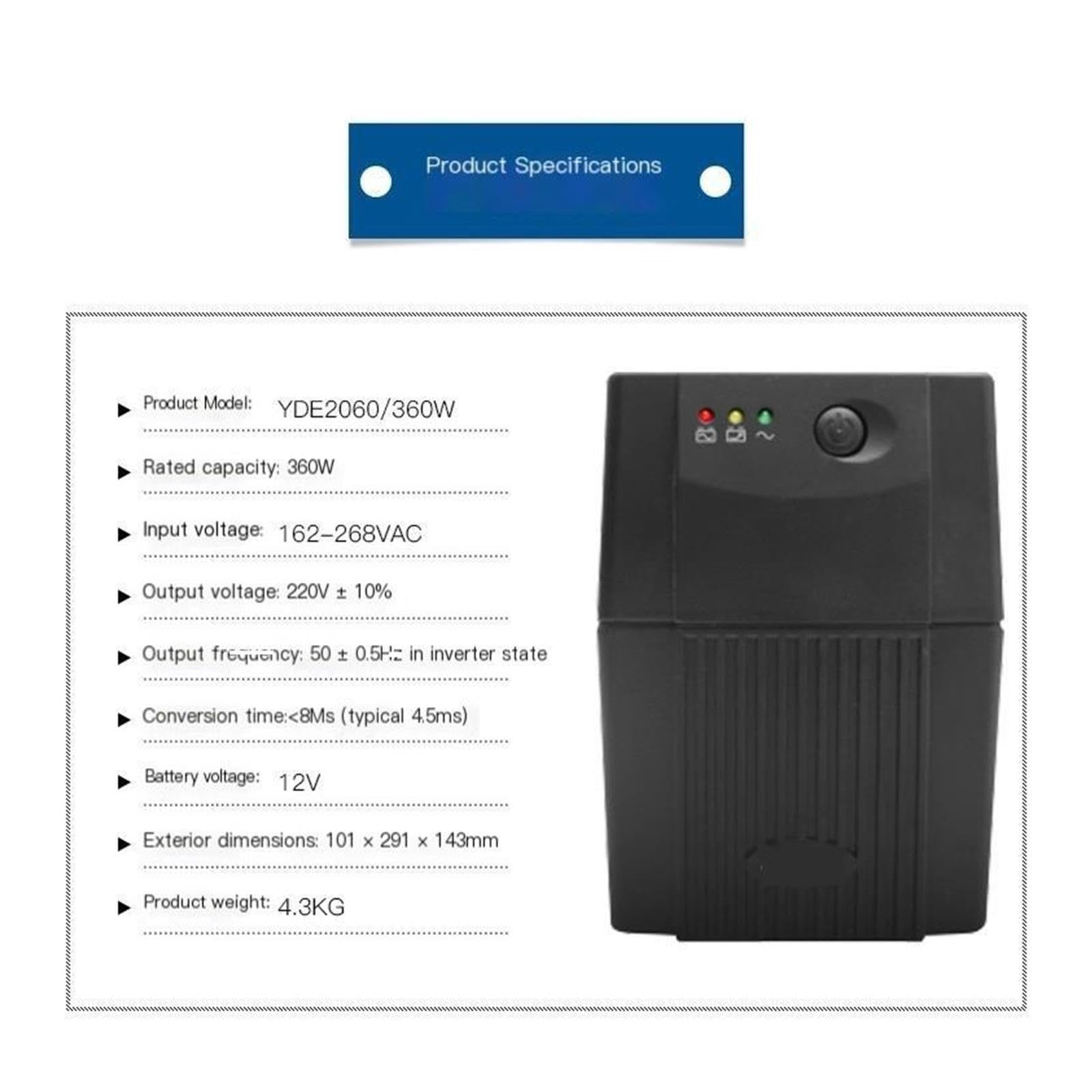 Alimentación ininterrumpida de UPS en Espera, YDE2060 600VA 360W