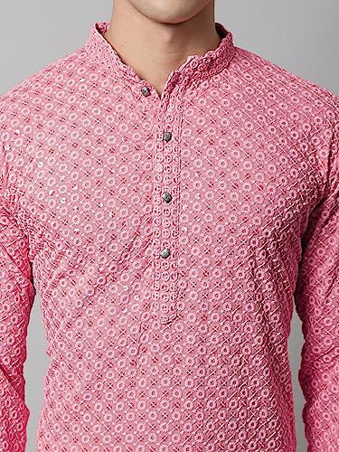 Image of Jompers Men's Regular Fit Cotton Chikankari Embroidered and Sequence Kurtas
