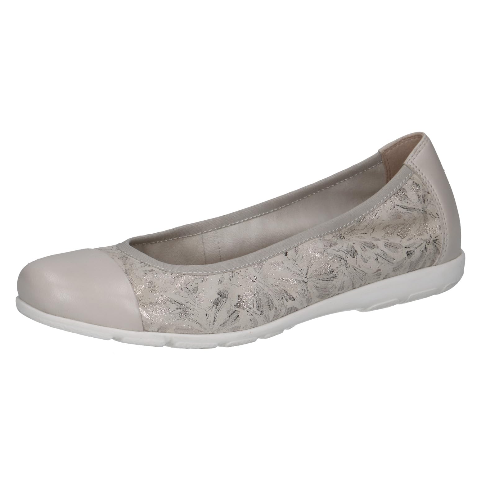CAPRICE Women's Ballet Flats in Leather, White (OFFWHITE/SILV.), 3.5 UK